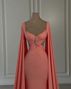 Gorgeous Mermaid Chiffon Off-The-Shoulder Cap Sleeve Prom Dresses With Rhinestone