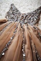 Gorgeous V Neck Peach Homecoming Dress Party Dress with Pearls