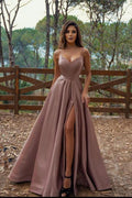 GorgeousV-Neck Prom Dress Long With Split Spaghetti-Straps