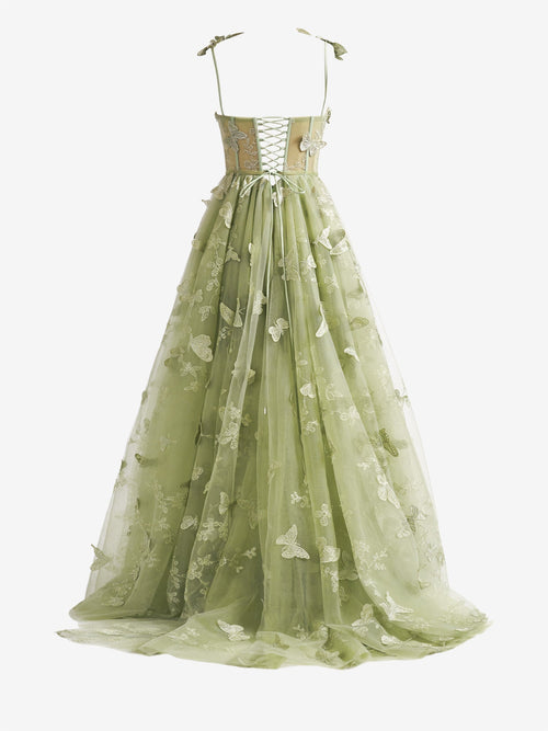 A-line Butterfly Lace Lilac Corset Prom Dress with Slit
