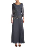 Sheath Party Dress Elegant Formal Evening Dress Jewel Neck 3/4 Length Sleeve Ankle Length Chiffon with Sequin