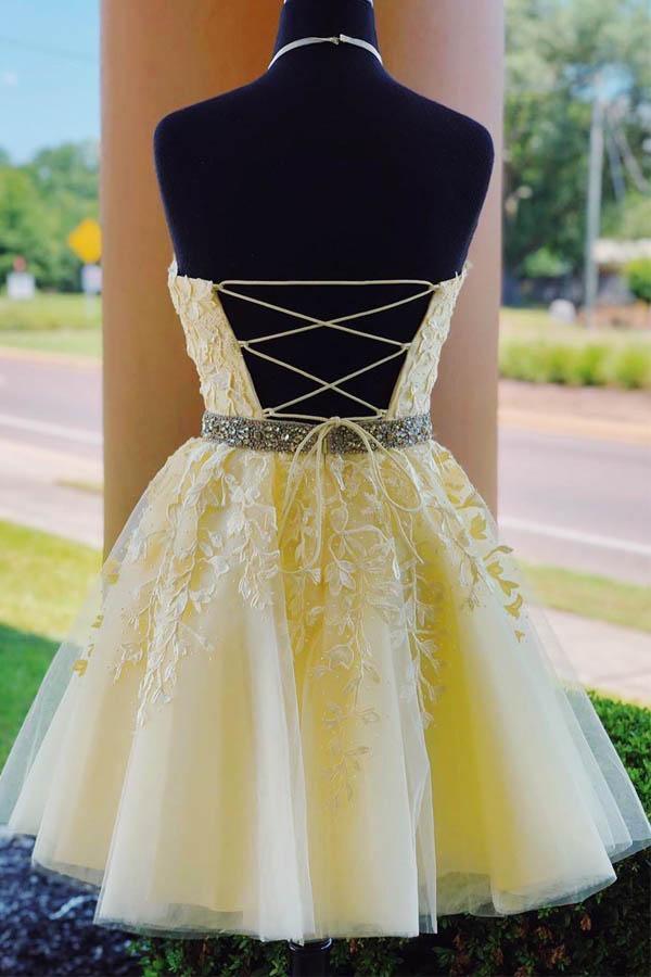 Halter Appliqued Homecoming Dress Short Prom Dress with Beading Belt