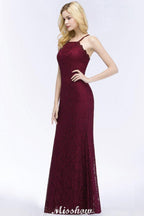 Halter Mermaid Evening Dress Floor Length Lace Burgundy Bridesmaid Dresses