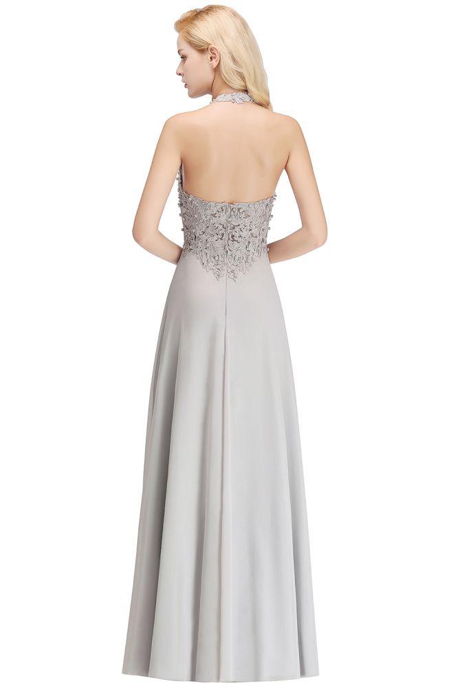 Halter Sleeveless Floral Appliques Evening Party Dress Aline Floor Length Bridesmaid Dress