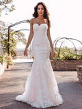 Trumpet/Mermaid Sweetheart Sleeveless Lace Applique Sweep/Brush Train Wedding Dresses