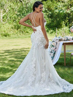 Trumpet/Mermaid Lace Ruffles Spaghetti Straps Sleeveless Sweep/Brush Train Wedding Dresses