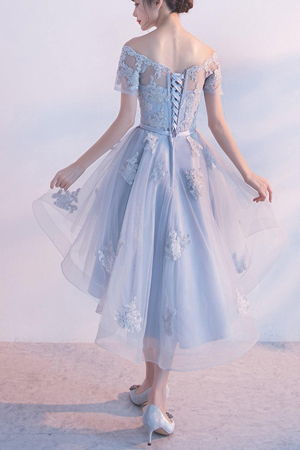 High Low Homecoming Dress Off-the-shoulder Tulle Short Prom Dress