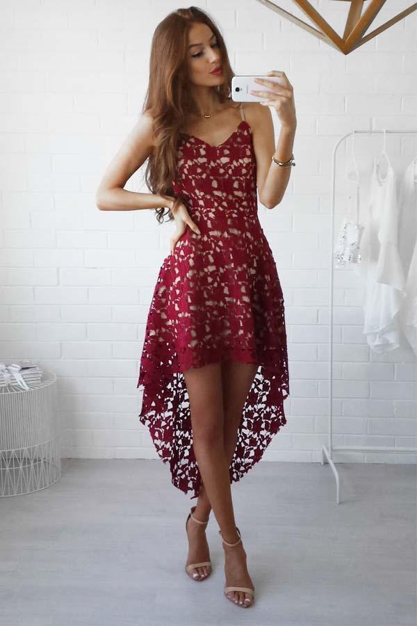 High Low Straps Simple Dark Lace Homecoming/Party Dresses