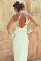 High Neckline Sheath Wedding Dresses With Beaded Lace Appliques