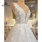 hochzeits Robe Mariee Princess A Line Wedding Dress with Deep V Neck Tank Bridal Reception Gown vestido de noiva princesa