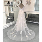 Hochzeitskleid Vinatge Beach Lace Appliques Boho Wedding Dress with V Neck Summer Bridal Gown Custom Made abito da sposa