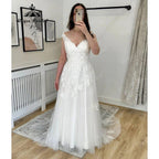 Hochzeitskleid Vinatge Beach Lace Appliques Boho Wedding Dress with V Neck Summer Bridal Gown Custom Made abito da sposa