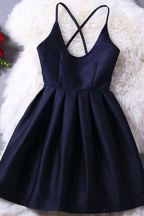 Homecoming Dress Dark Criss-Cross Straps Short Prom Dress
