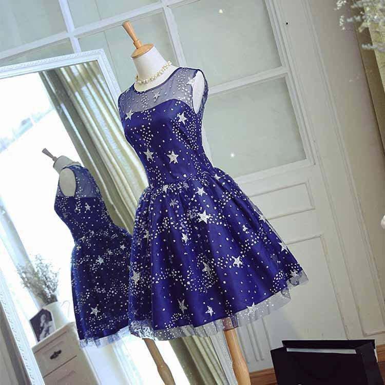 Homecoming Dress Tulle Sleeveless Stars Short Prom Dress Party Dress