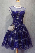 Homecoming Dress Tulle Sleeveless Stars Short Prom Dress Party Dress