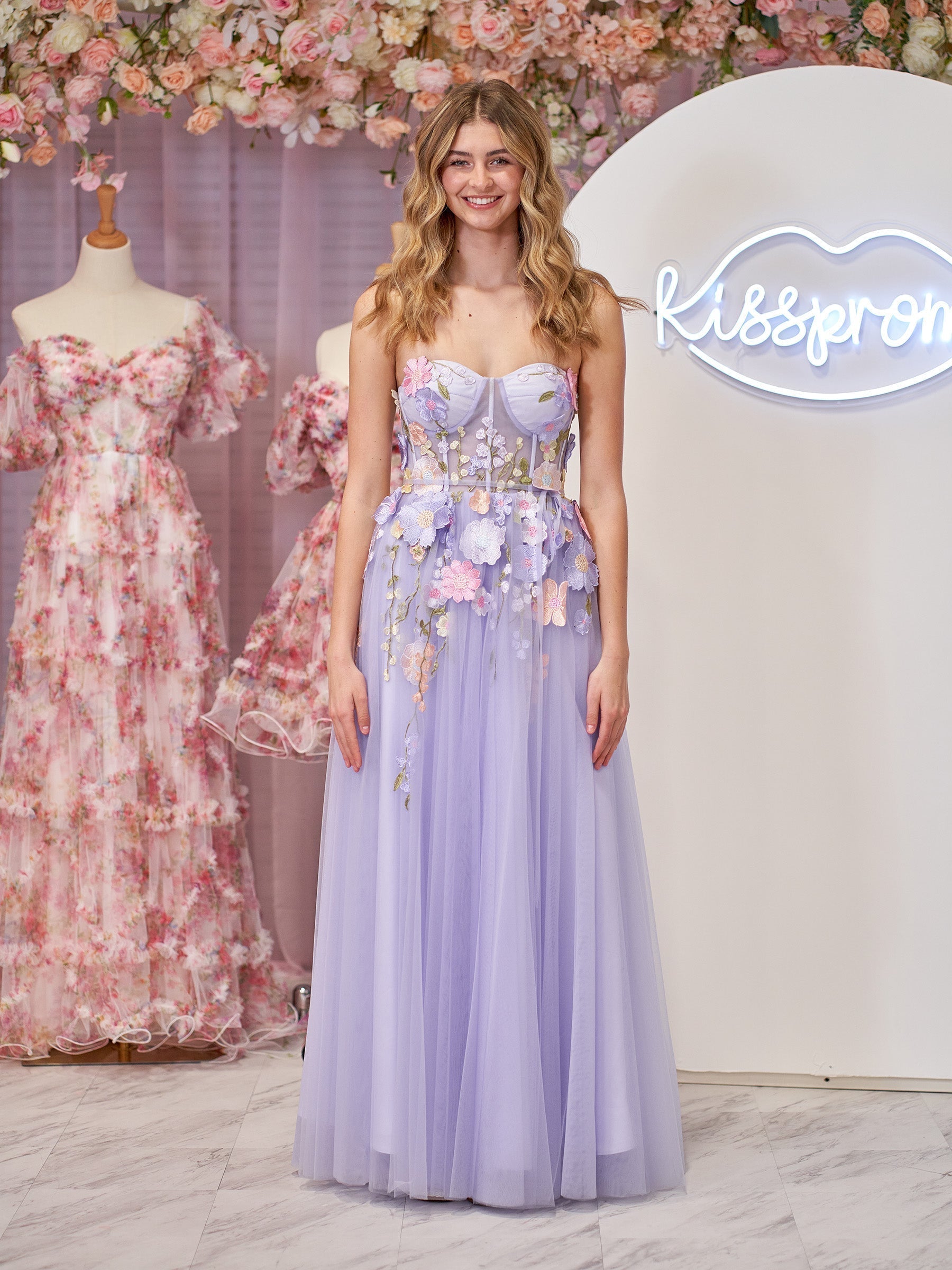 A-Line Strapless Tulle Homecoming Dress With 3D Flowers