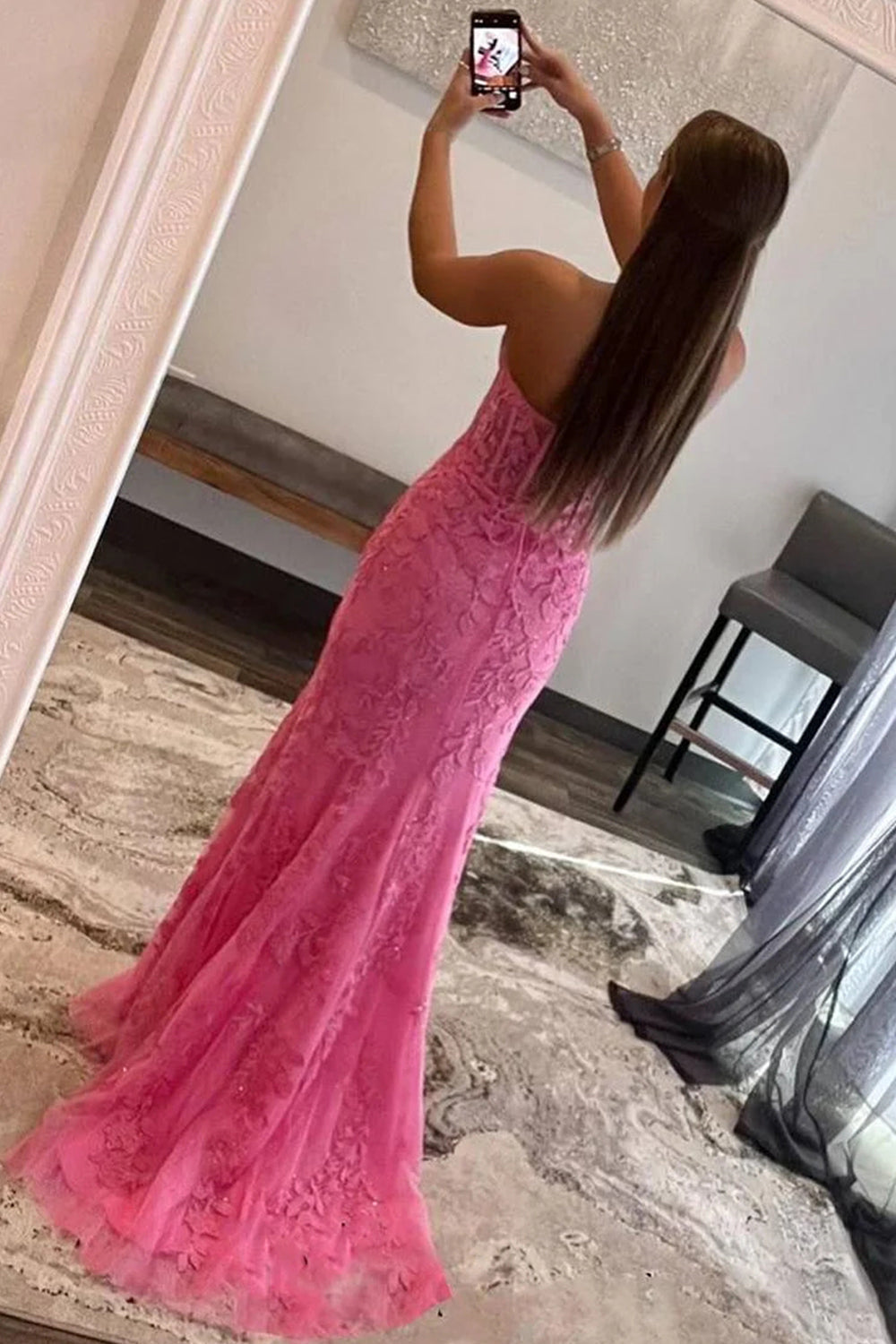 Mermaid Strapless Corset Lace Prom Dress with Slit