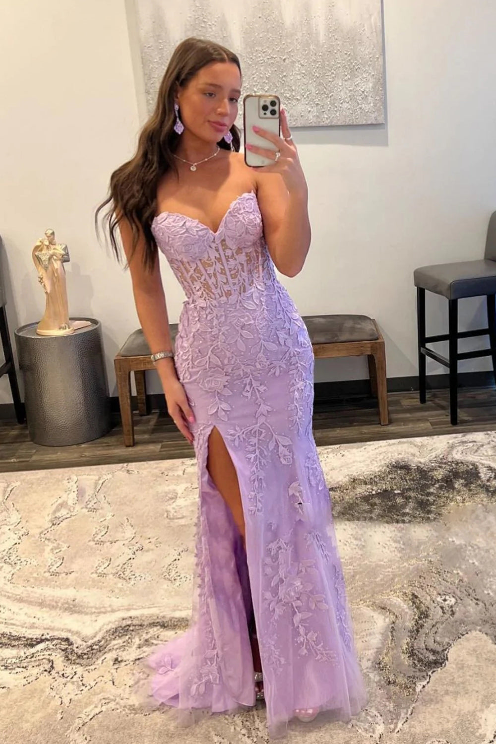 Mermaid Strapless Corset Lace Prom Dress with Slit