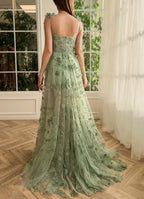 Lydia |A-line Butterfly Lace Lilac Corset Prom Dress with Slit