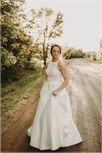 Illusion And Lace Halter Neck A-line Wedding Dress With Sweep Train
