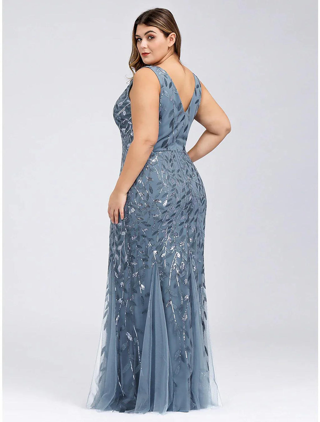 Mermaid / Trumpet Evening Gown Plus Size Dress Wedding Guest Engagement Floor Length Sleeveless V Neck Lace V Back with Appliques