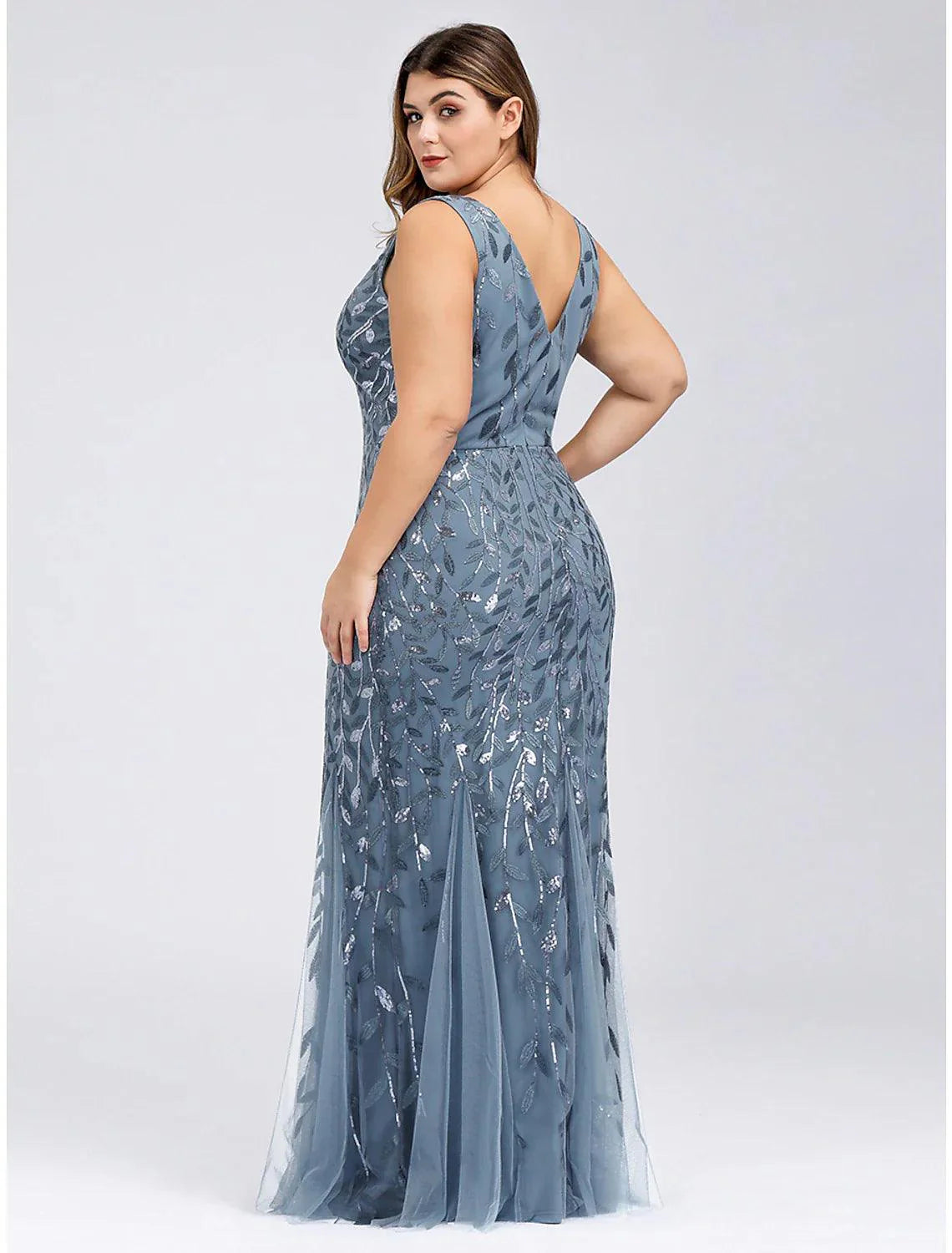 Mermaid / Trumpet Evening Gown Plus Size Dress Wedding Guest Engagement Floor Length Sleeveless V Neck Lace V Back with Appliques