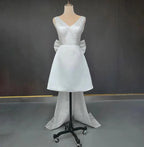 Wedding Dress A-Line Satin V-Neck Short with Large Bow