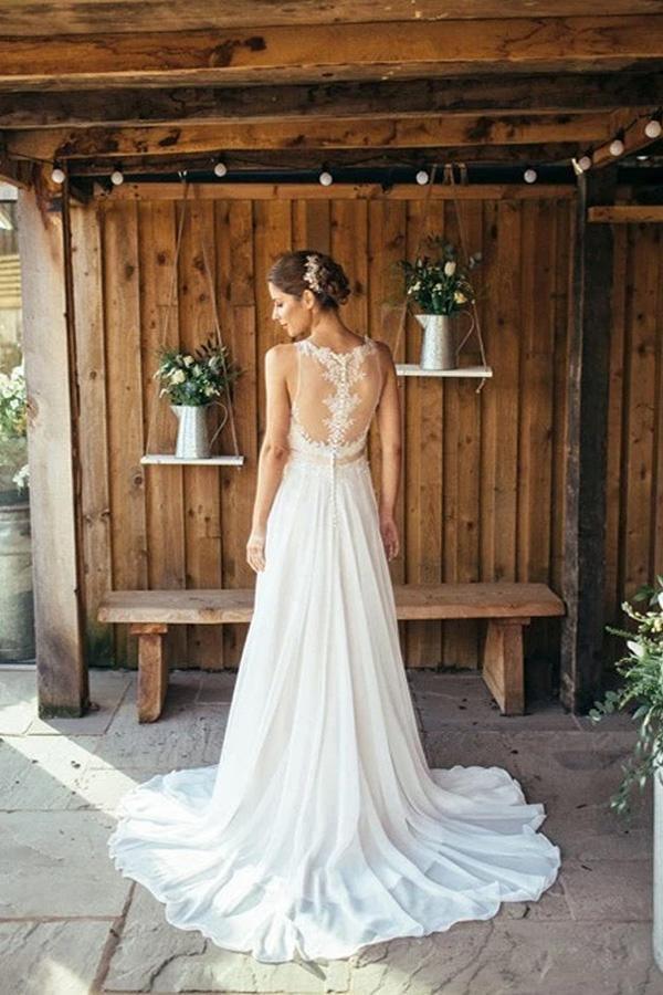 Beach Wedding Dress Lace Boho Bridal Gown With Train