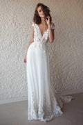 Cap Sleeve See Through Wedding Dresses Beach Bridal Dress