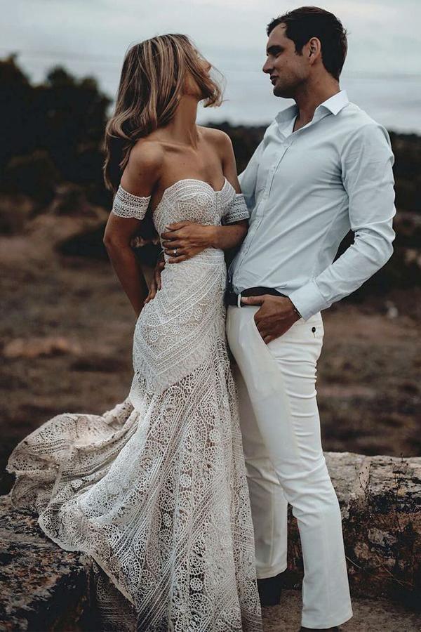 Lace Beach Wedding Dresses Sweetheart Neck Wedding Dresses