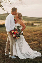 Lace Beach Wedding Dresses Sweetheart Neck Wedding Dresses