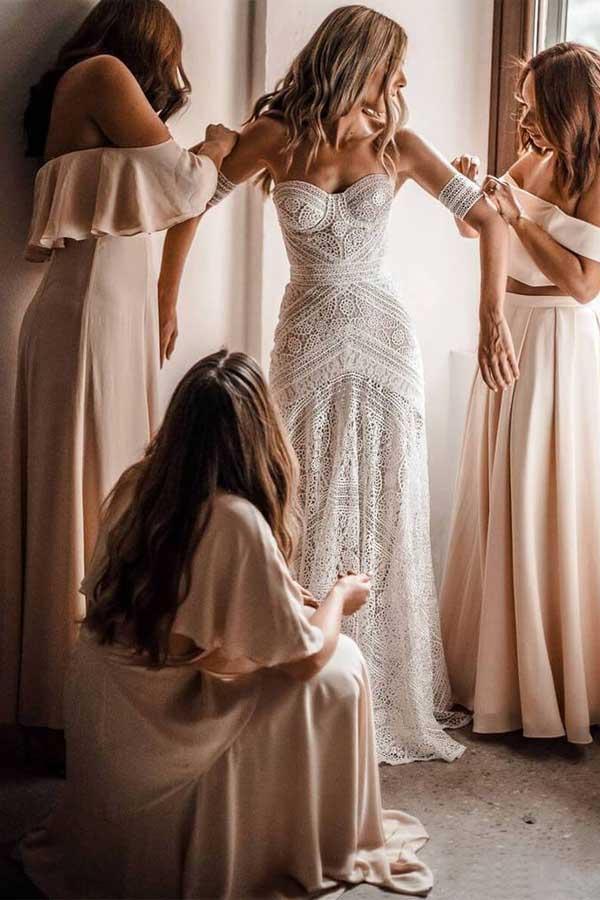 Lace Beach Wedding Dresses Sweetheart Neck Wedding Dresses
