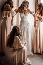 Lace Beach Wedding Dresses Sweetheart Neck Wedding Dresses