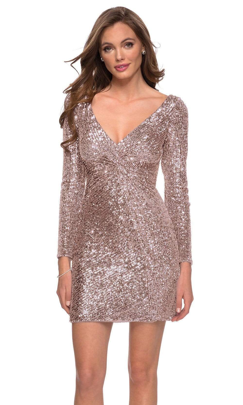 Plunge V-Neck Long Sleeve Sequin Cocktail Dress