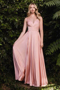 V Neck A-Line Satin Dress