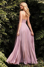 V Neck A-Line Satin Dress