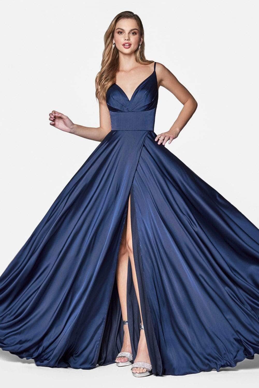 V Neck A-Line Satin Dress