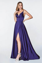 V Neck A-Line Satin Dress