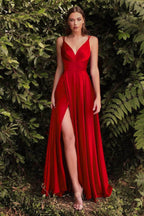 V Neck A-Line Satin Dress