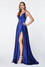 V Neck A-Line Satin Dress