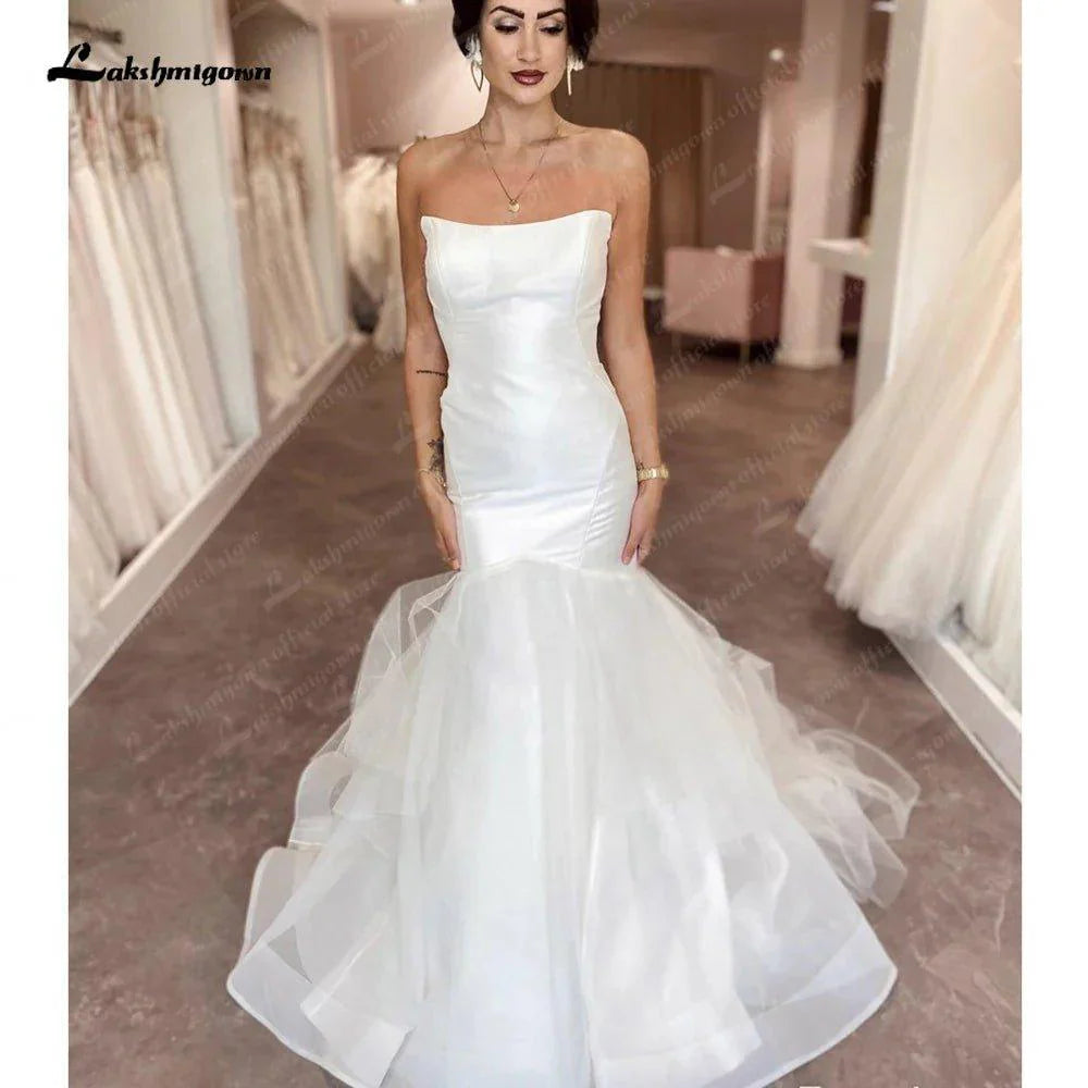 Lakshmigown Strapless Mermaid Organza Boho Wedding Dress 2025 Off White Ruched Beach Bridal Gowns vestidos para mujer