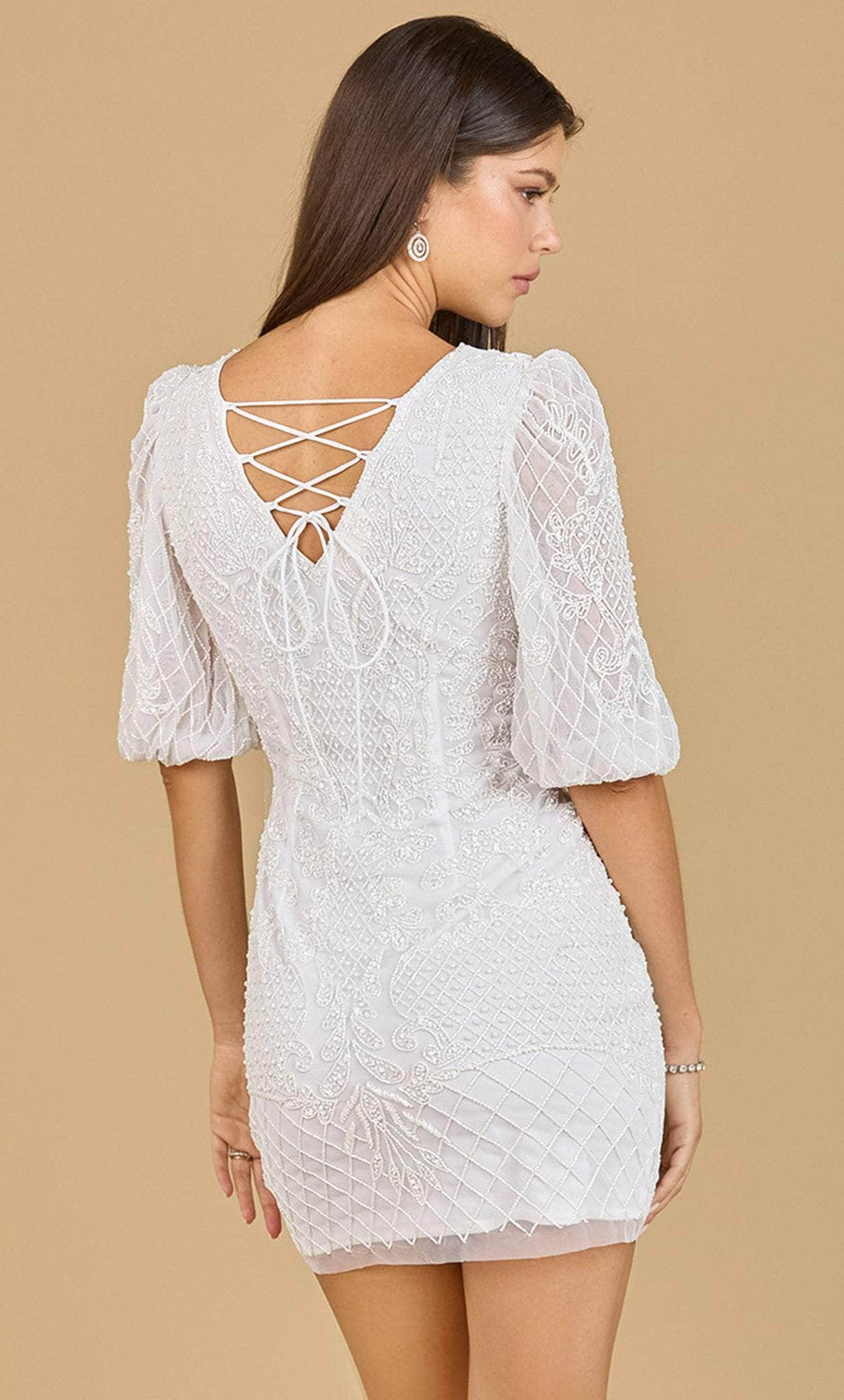Puff Sleeve Beaded Bridal Dress