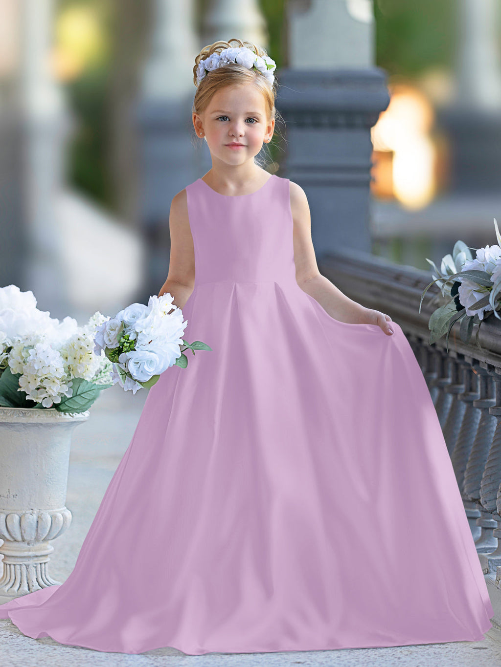 A-line Lace Satin Floor-length First Communion Flower Girl Dress