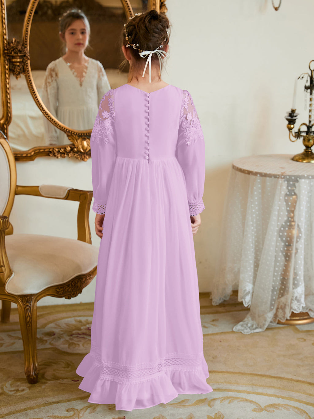 A-line Chiffon Floor-length Ivory First Communion Dress