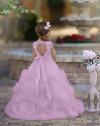 A-line Satin Tulle Floor-length Cascading Ruffles Flower Girl Dress