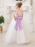 Ball-Gown/Princess 3d Flower Tulle Floor-length Ivory Flower Girl Dress