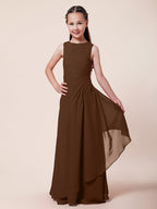 Long A-Line Sheath Flower Girl Dresses Bateau Neck Chiffon Junior Bridesmaid Dress