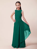 Long A-Line Sheath Flower Girl Dresses Bateau Neck Chiffon Junior Bridesmaid Dress