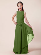 Long A-Line Sheath Flower Girl Dresses Bateau Neck Chiffon Junior Bridesmaid Dress