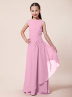 Long A-Line Sheath Flower Girl Dresses Bateau Neck Chiffon Junior Bridesmaid Dress